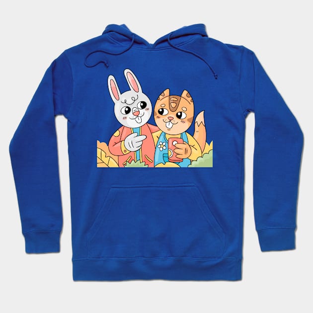 Rabbit Tiger Friend Hoodie by Mako Design 